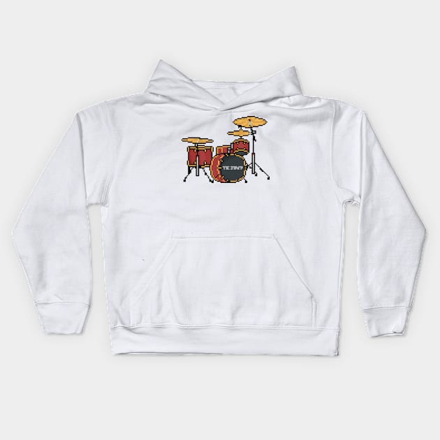 Pixel Red with Gold Struts Drums Kids Hoodie by gkillerb